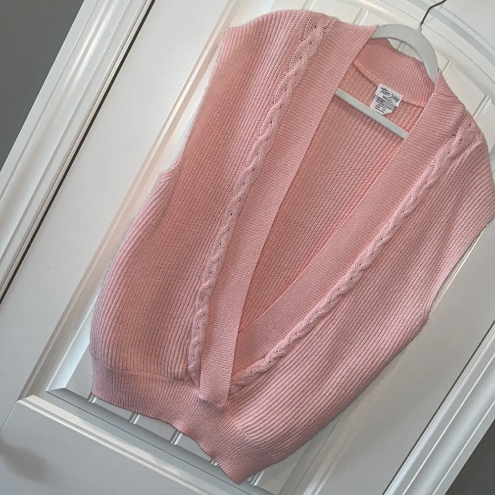 VINTAGE light pink sweater vest topper woolblend boho grandmacore cottagecore 1X - Picture 15 of 15